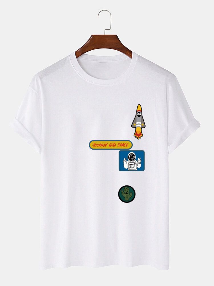 Camiseta De Algodón 100% Con Cuello Redondo Y Estampado De Cohete De Astronauta De Dibujos Animados Para Hombre