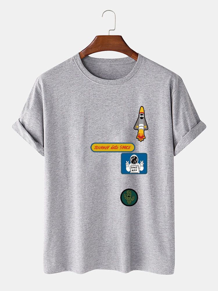 Camiseta De Algodón 100% Con Cuello Redondo Y Estampado De Cohete De Astronauta De Dibujos Animados Para Hombre