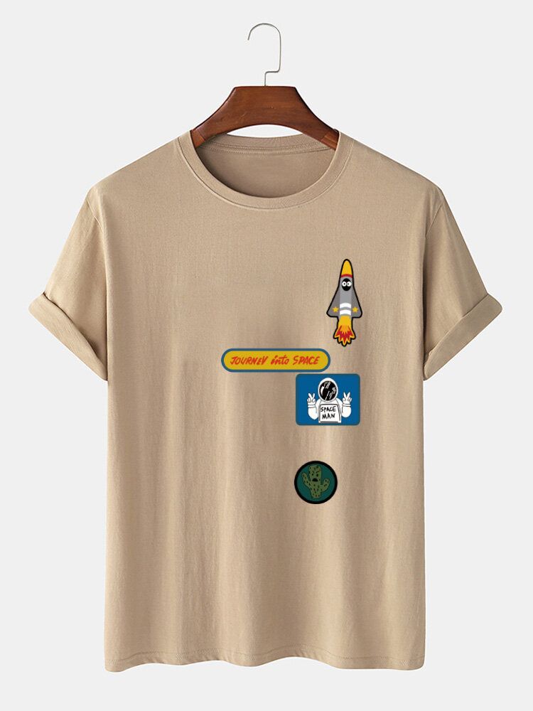 Camiseta De Algodón 100% Con Cuello Redondo Y Estampado De Cohete De Astronauta De Dibujos Animados Para Hombre