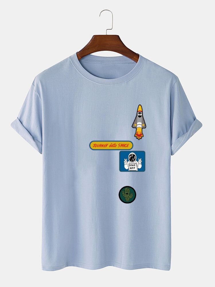 Camiseta De Algodón 100% Con Cuello Redondo Y Estampado De Cohete De Astronauta De Dibujos Animados Para Hombre