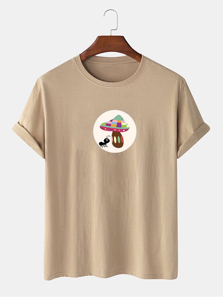 Camiseta De Algodón 100% Con Cuello Redondo Y Estampado Gráfico De Hongos Hormiga De Dibujos Animados Para Hombre