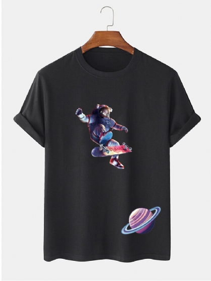 Camiseta De Algodón 100% De Manga Corta Con Estampado De Planeta Astronauta Para Hombre