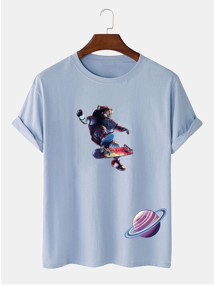 Camiseta De Algodón 100% De Manga Corta Con Estampado De Planeta Astronauta Para Hombre