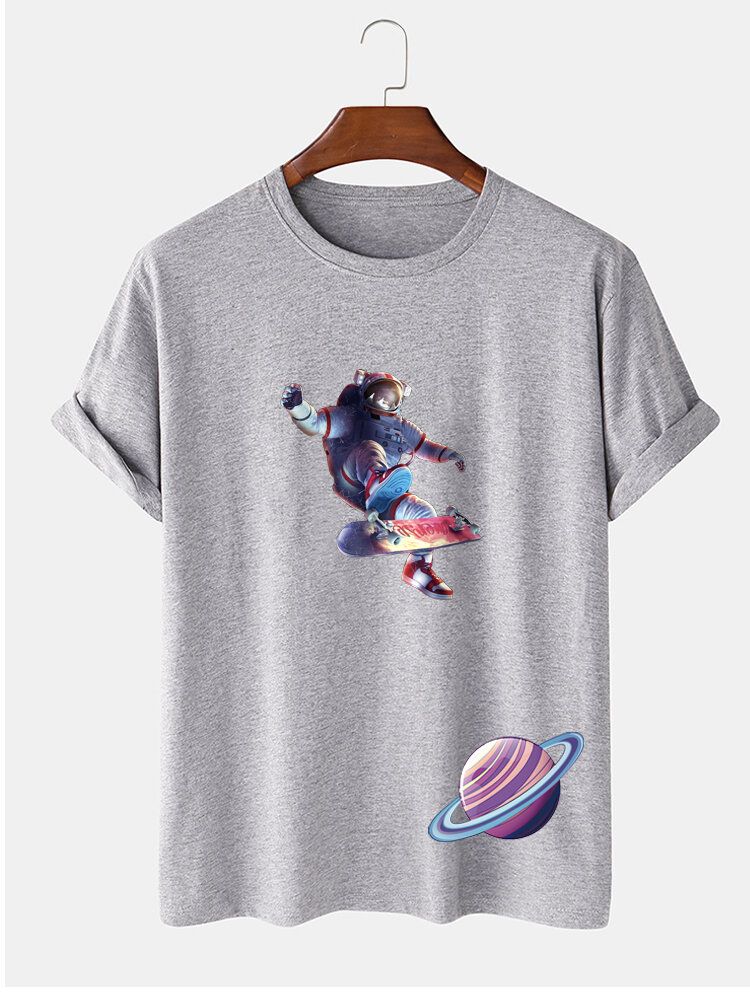 Camiseta De Algodón 100% De Manga Corta Con Estampado De Planeta Astronauta Para Hombre