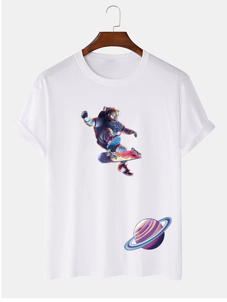 Camiseta De Algodón 100% De Manga Corta Con Estampado De Planeta Astronauta Para Hombre