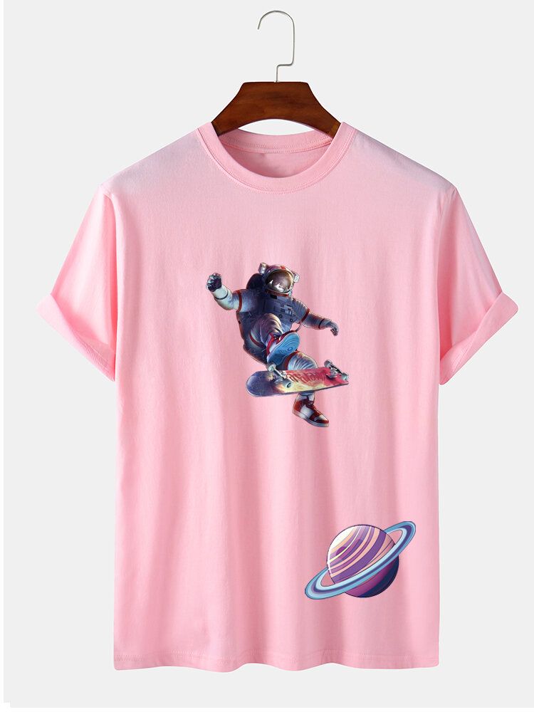 Camiseta De Algodón 100% De Manga Corta Con Estampado De Planeta Astronauta Para Hombre