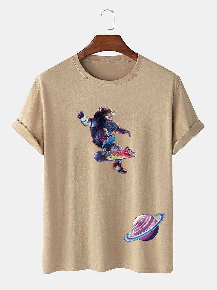 Camiseta De Algodón 100% De Manga Corta Con Estampado De Planeta Astronauta Para Hombre