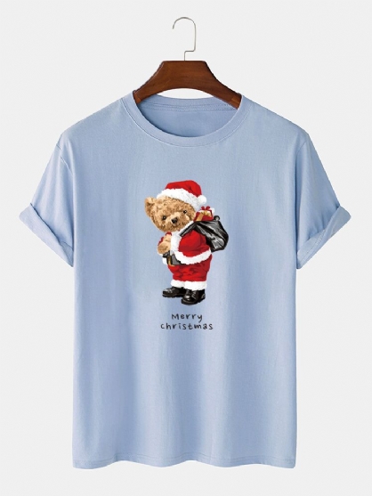 Camiseta De Algodón Casual Con Cuello Redondo Y Estampado Gráfico De Oso Navideño Para Hombre