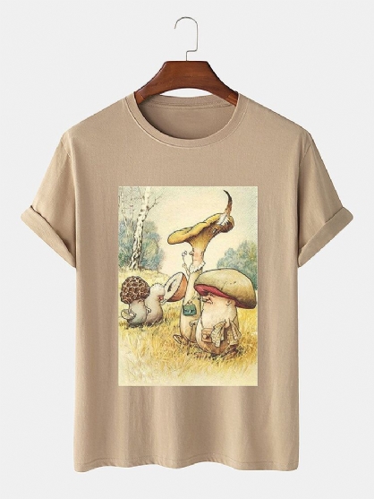 Camiseta De Algodón Liso Con Estampado Gráfico De Hongos Divertidos Dibujos Animados Para Hombre