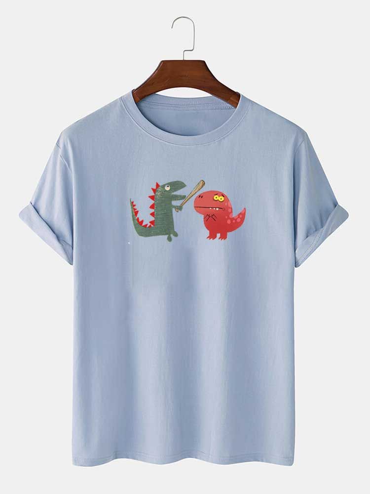 Camiseta Casual De Algodón 100% Con Estampado De Dinosaurio De Dibujos Animados Divertidos Para Hombre