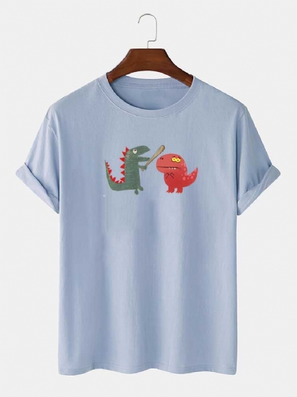 Camiseta Casual De Algodón 100% Con Estampado De Dinosaurio De Dibujos Animados Divertidos Para Hombre