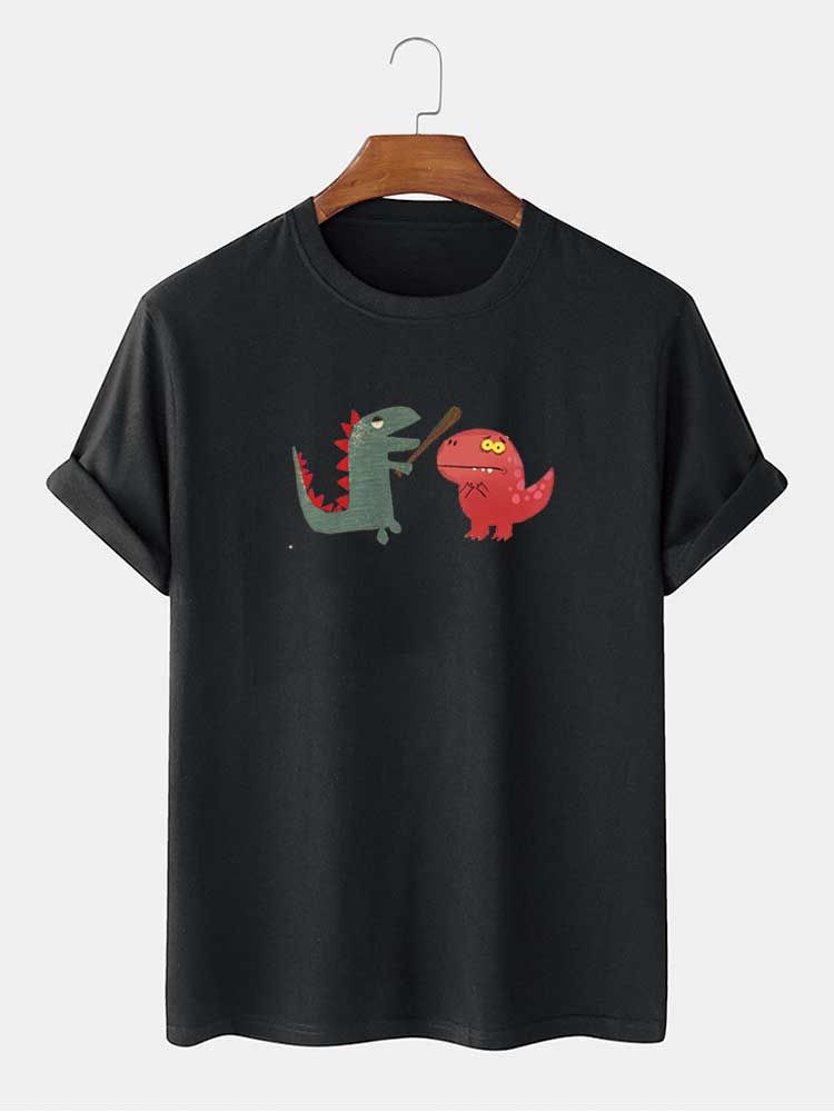 Camiseta Casual De Algodón 100% Con Estampado De Dinosaurio De Dibujos Animados Divertidos Para Hombre