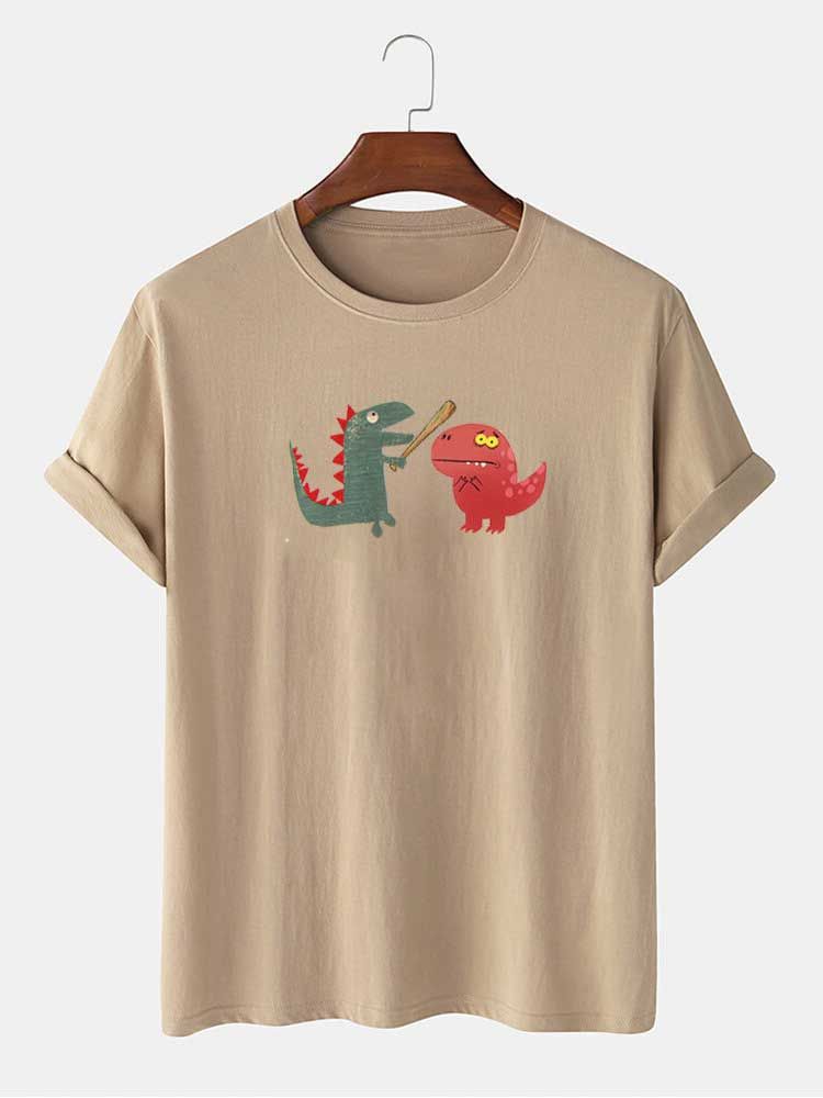 Camiseta Casual De Algodón 100% Con Estampado De Dinosaurio De Dibujos Animados Divertidos Para Hombre