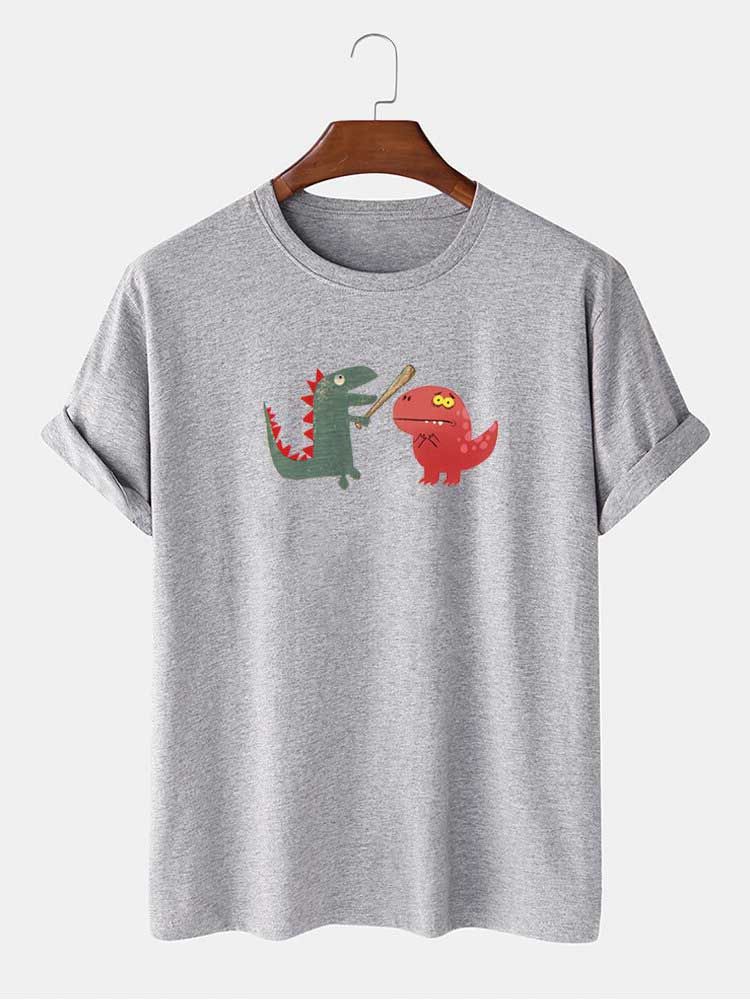 Camiseta Casual De Algodón 100% Con Estampado De Dinosaurio De Dibujos Animados Divertidos Para Hombre