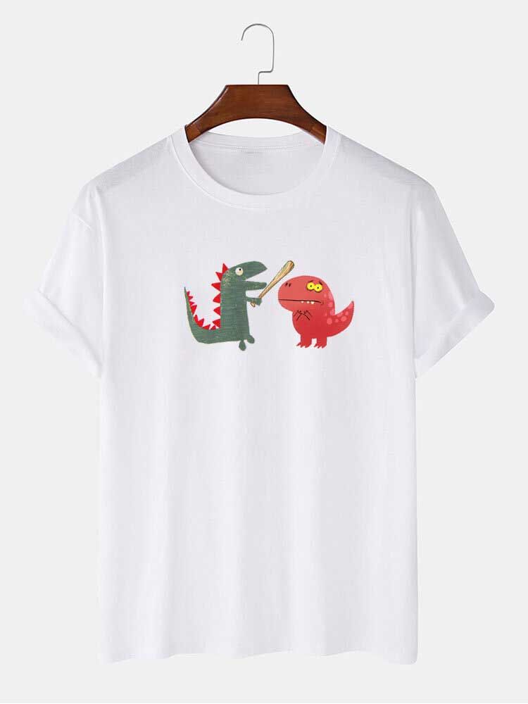 Camiseta Casual De Algodón 100% Con Estampado De Dinosaurio De Dibujos Animados Divertidos Para Hombre