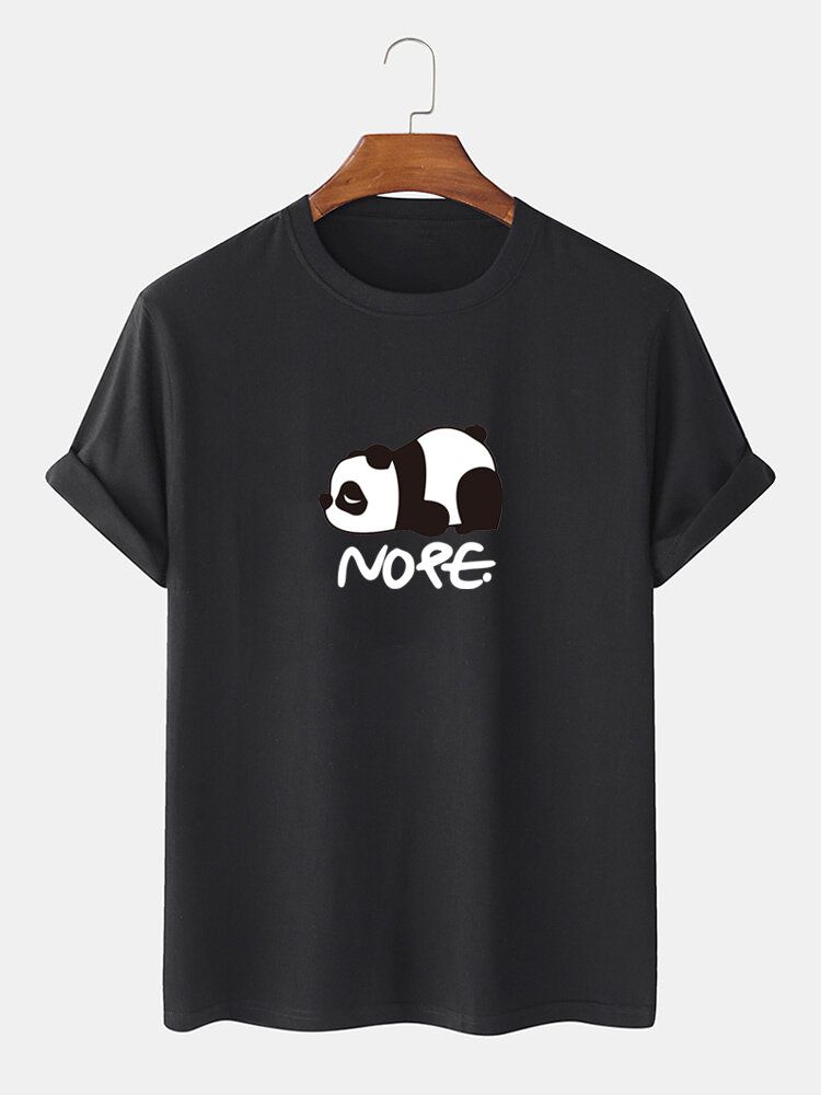 Camiseta Casual De Algodón De Manga Corta Con Estampado De Dibujos Animados De Panda Nope Para Hombre