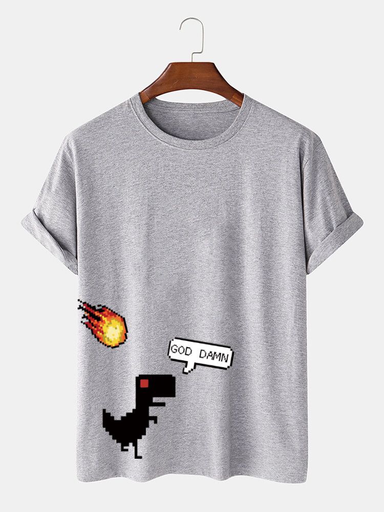 Camiseta Casual De Cuello Redondo Con Estampado De Dinosaurio Divertido De Dibujos Animados De Algodón 100% Para Hombre