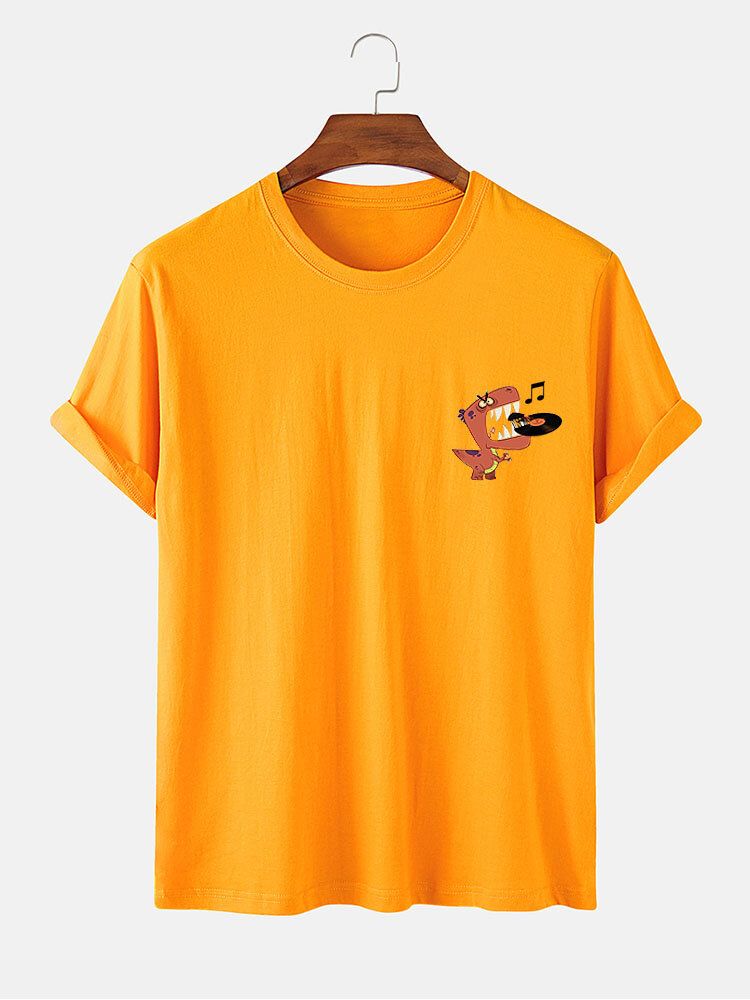 Camiseta Casual De Cuello Redondo Con Patrón De Dinosaurio De Dibujos Animados 100% Algodón Para Hombre