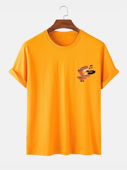 Camiseta Casual De Cuello Redondo Con Patrón De Dinosaurio De Dibujos Animados 100% Algodón Para Hombre