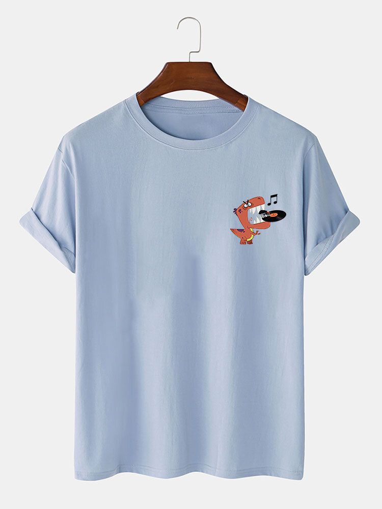 Camiseta Casual De Cuello Redondo Con Patrón De Dinosaurio De Dibujos Animados 100% Algodón Para Hombre