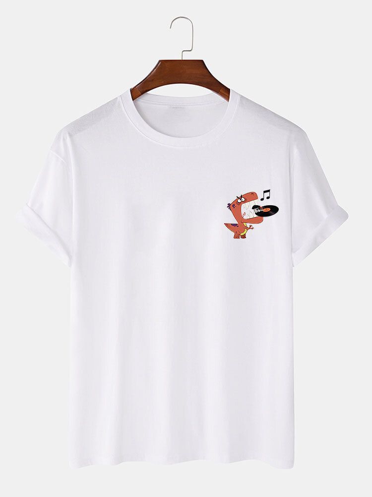 Camiseta Casual De Cuello Redondo Con Patrón De Dinosaurio De Dibujos Animados 100% Algodón Para Hombre