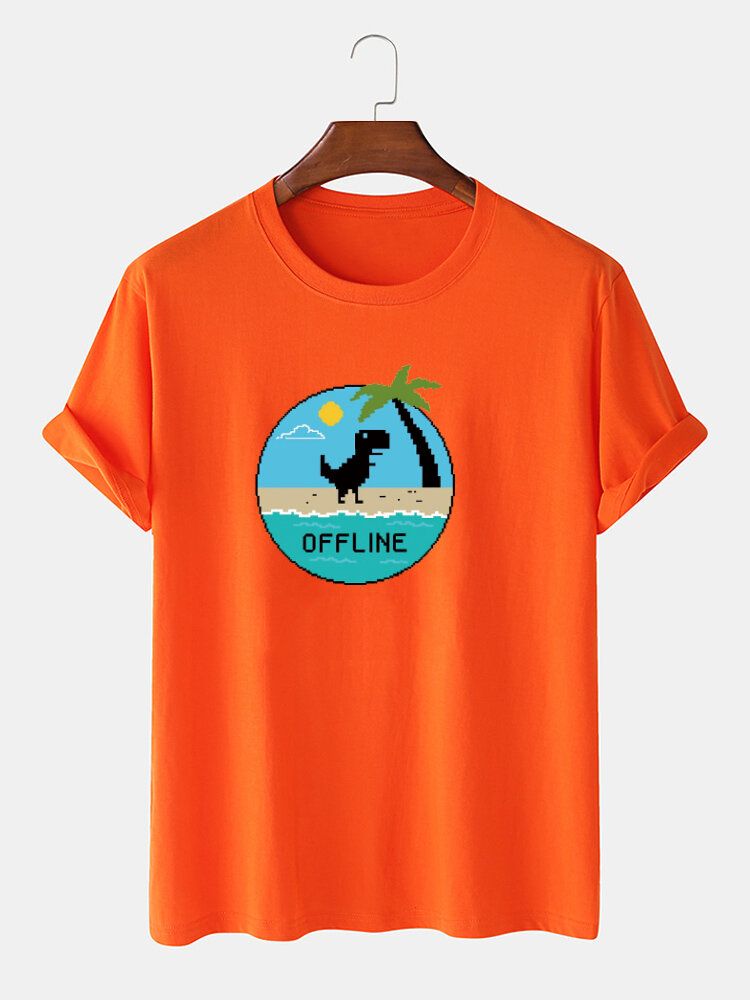 Camiseta Casual Fina Transpirable Con Estampado Gráfico De Dinosaurio De Dibujos Animados 100% Algodón Para Hombre