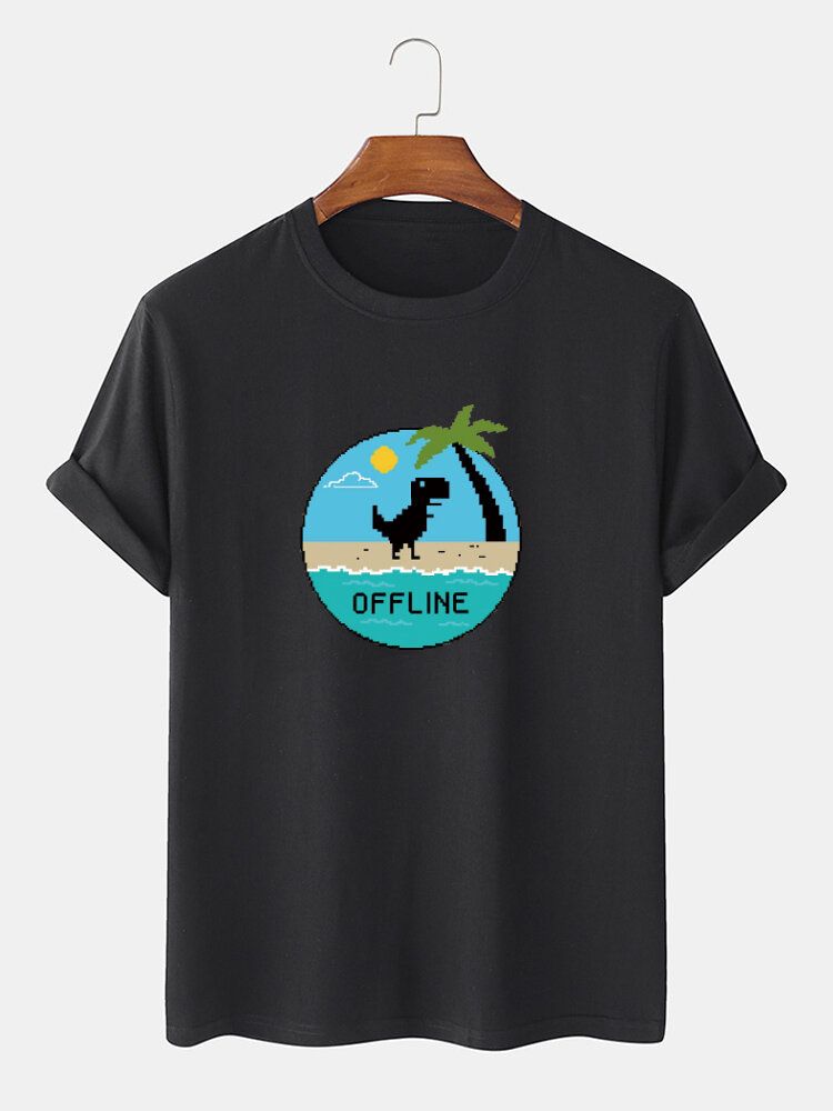 Camiseta Casual Fina Transpirable Con Estampado Gráfico De Dinosaurio De Dibujos Animados 100% Algodón Para Hombre