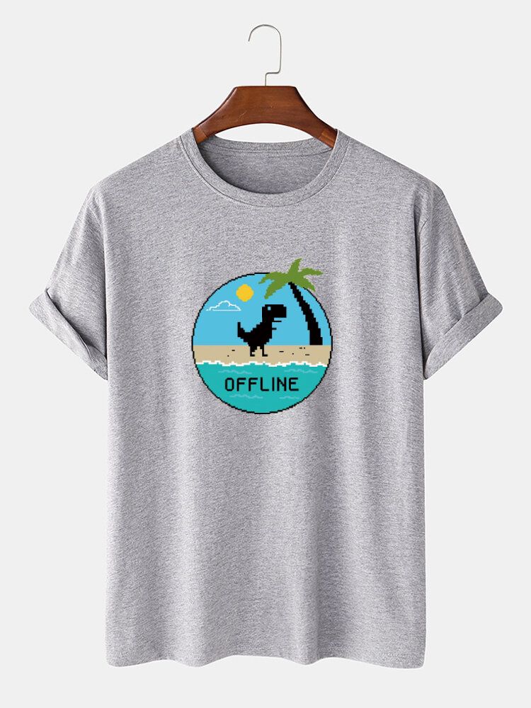 Camiseta Casual Fina Transpirable Con Estampado Gráfico De Dinosaurio De Dibujos Animados 100% Algodón Para Hombre