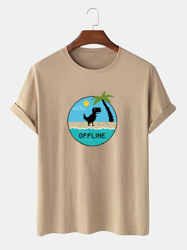 Camiseta Casual Fina Transpirable Con Estampado Gráfico De Dinosaurio De Dibujos Animados 100% Algodón Para Hombre