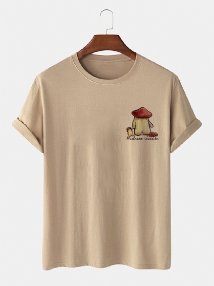 Camiseta Casual Lisa Con Estampado De Bebé De Hongos 100% Algodón Para Hombre