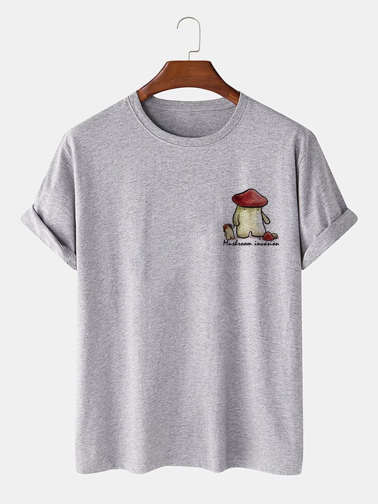 Camiseta Casual Lisa Con Estampado De Bebé De Hongos 100% Algodón Para Hombre