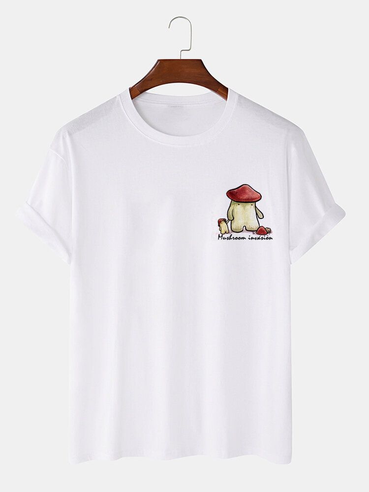 Camiseta Casual Lisa Con Estampado De Bebé De Hongos 100% Algodón Para Hombre