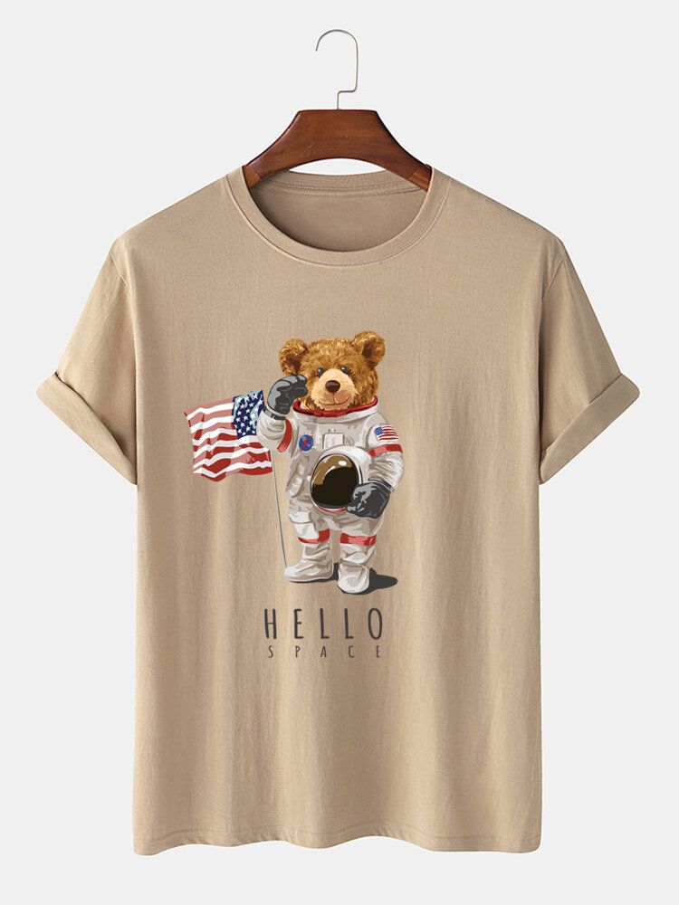 Camiseta Casual De Manga Corta De Algodón Con Estampado De Oso Astronauta De Dibujos Animados Para Hombre