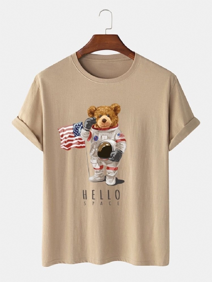 Camiseta Casual De Manga Corta De Algodón Con Estampado De Oso Astronauta De Dibujos Animados Para Hombre