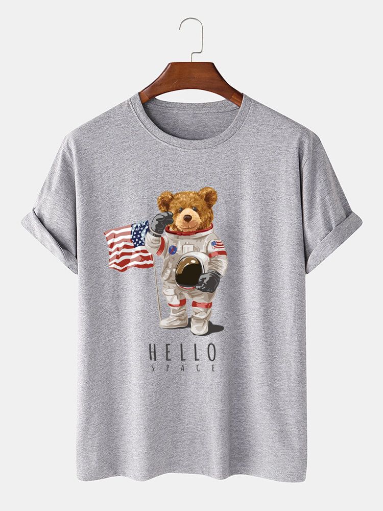 Camiseta Casual De Manga Corta De Algodón Con Estampado De Oso Astronauta De Dibujos Animados Para Hombre