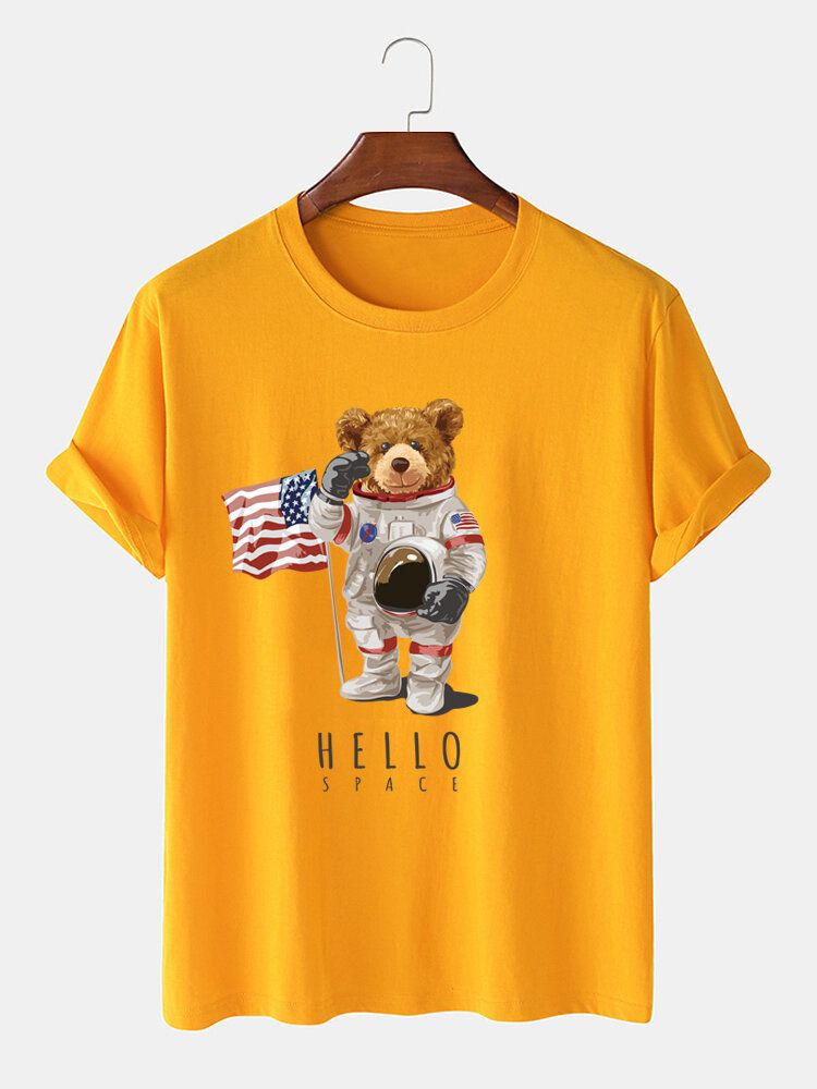 Camiseta Casual De Manga Corta De Algodón Con Estampado De Oso Astronauta De Dibujos Animados Para Hombre