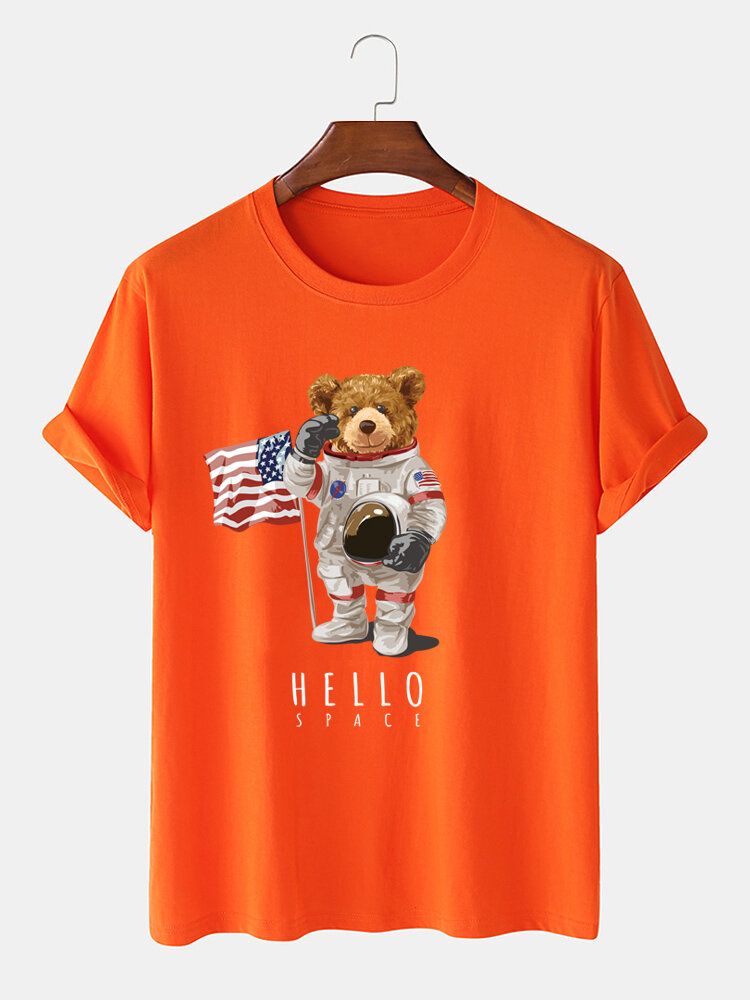 Camiseta Casual De Manga Corta De Algodón Con Estampado De Oso Astronauta De Dibujos Animados Para Hombre