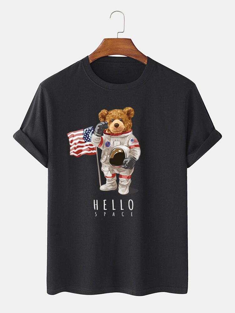 Camiseta Casual De Manga Corta De Algodón Con Estampado De Oso Astronauta De Dibujos Animados Para Hombre