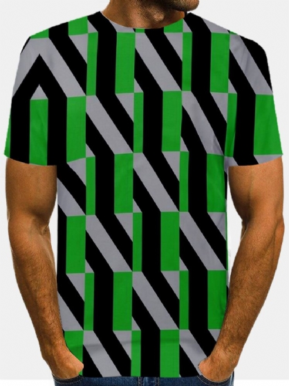 Camiseta Casual De Manga Corta Con Cuello Redondo Y Estampado Geométrico En Bloques De Color 3d Para Hombre