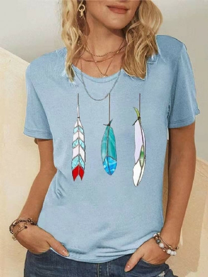 Camiseta Casual De Manga Corta Con Cuello Redondo Y Estampado De Peces De Dibujos Animados Para Mujer