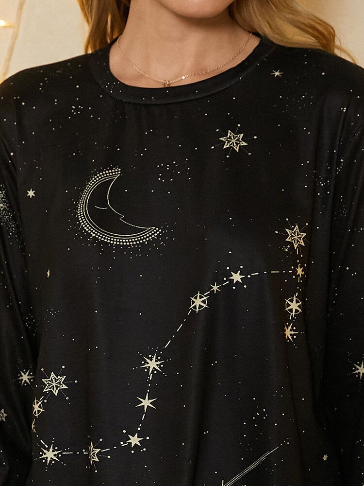 Camiseta Casual De Manga Larga Con Cuello Redondo Y Estrellas Con Estampado De Escorpio Para Mujer