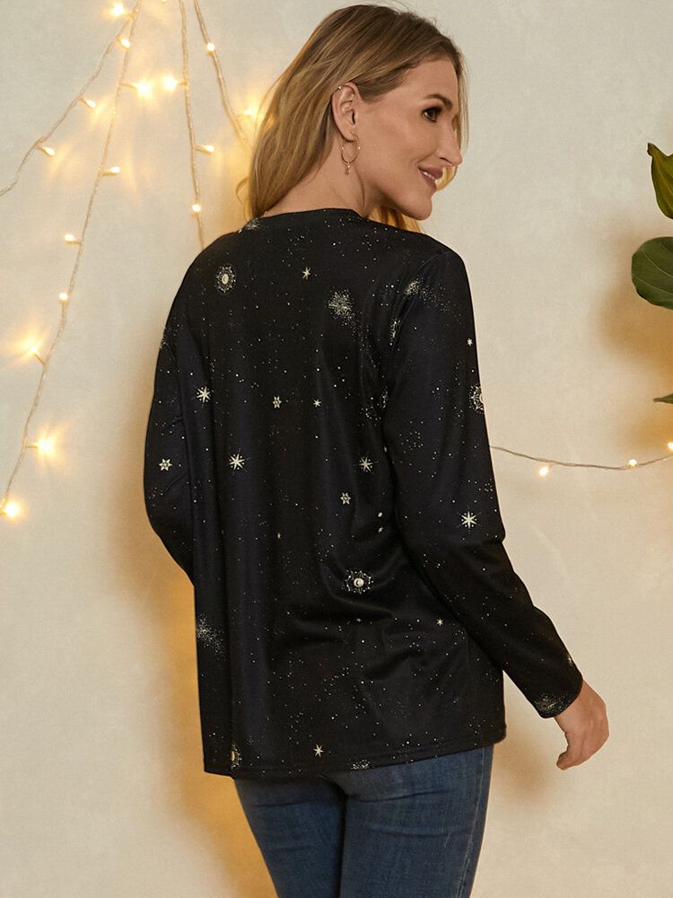 Camiseta Casual De Manga Larga Con Cuello Redondo Y Estrellas Con Estampado De Géminis Para Mujer