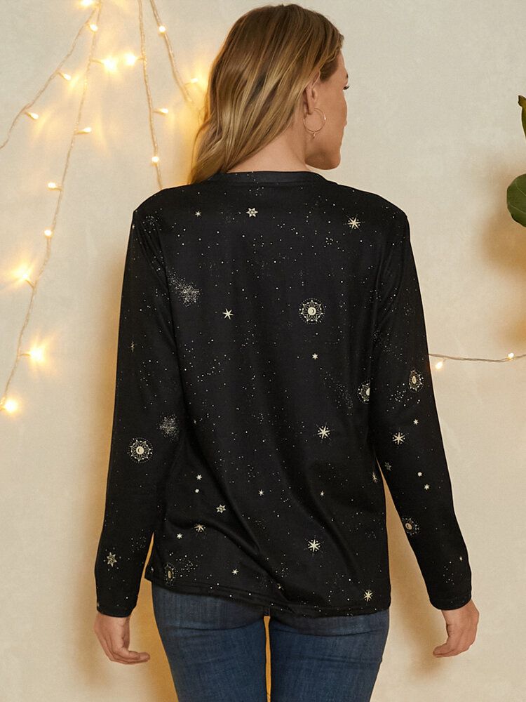 Camiseta Casual De Manga Larga Con Cuello Redondo Y Estrellas Con Estampado De Sagitario Para Mujer