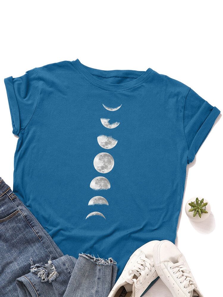 Camiseta Diaria De Manga Corta Con Cuello Redondo Y Estampado Gráfico Lunar Eclipse Para Mujer