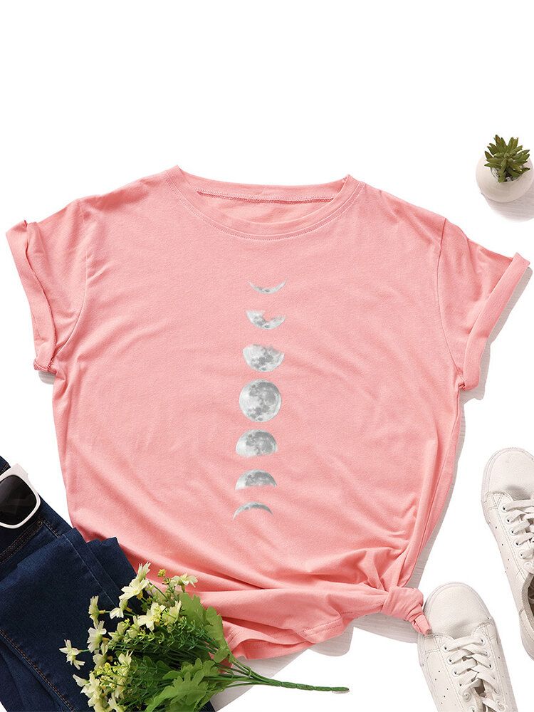 Camiseta Diaria De Manga Corta Con Cuello Redondo Y Estampado Gráfico Lunar Eclipse Para Mujer