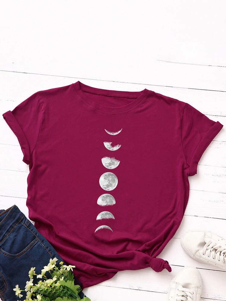 Camiseta Diaria De Manga Corta Con Cuello Redondo Y Estampado Gráfico Lunar Eclipse Para Mujer