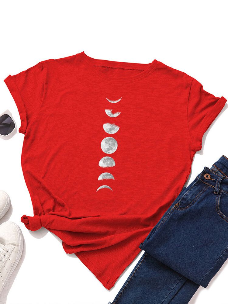 Camiseta Diaria De Manga Corta Con Cuello Redondo Y Estampado Gráfico Lunar Eclipse Para Mujer