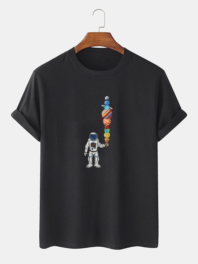 Camiseta Fina Ligera Informal Con Estampado De Helado De Astronauta De Dibujos Animados Para Hombre