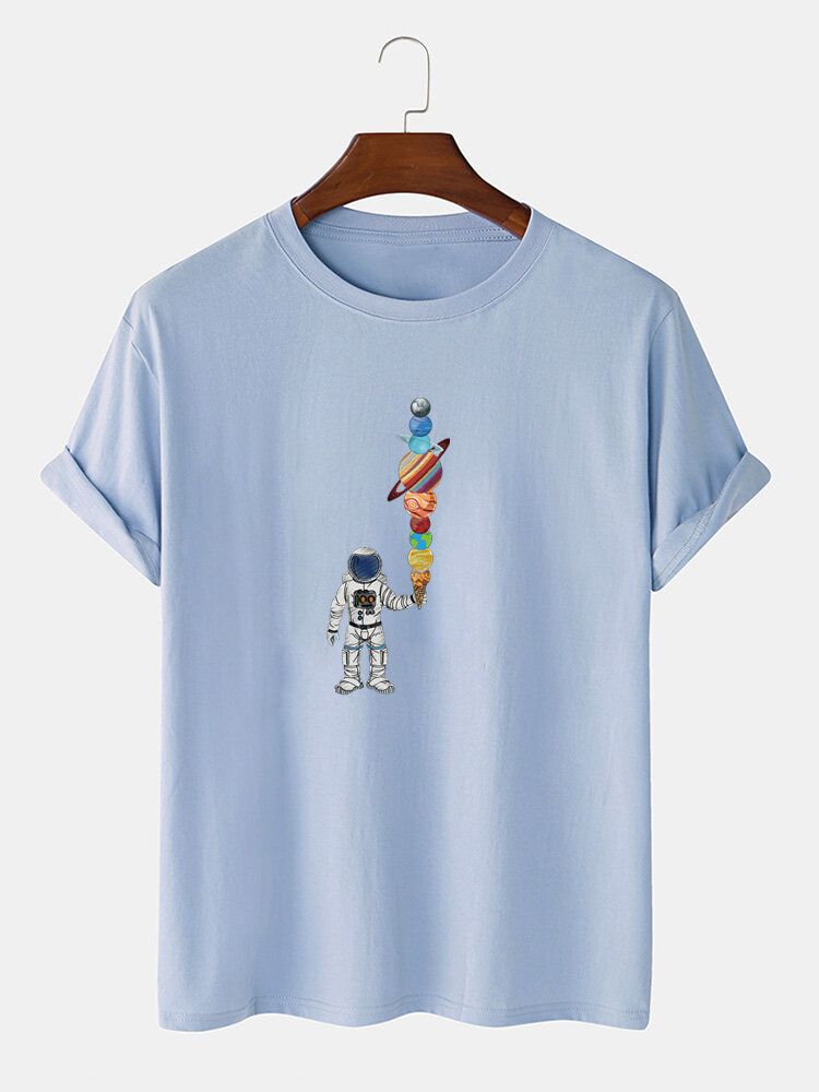 Camiseta Fina Ligera Informal Con Estampado De Helado De Astronauta De Dibujos Animados Para Hombre