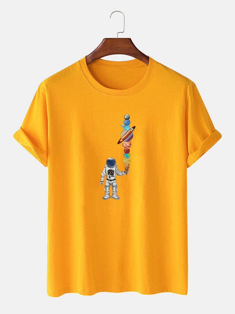 Camiseta Fina Ligera Informal Con Estampado De Helado De Astronauta De Dibujos Animados Para Hombre